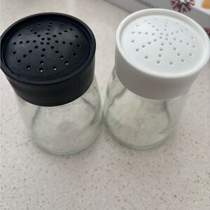 Glass Salt and Pepper Shaker Set with Black and White Lids